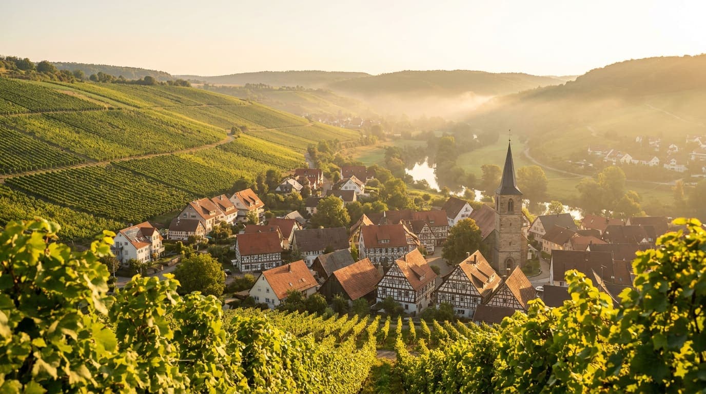 Weinberge über einem Ort im Remstal